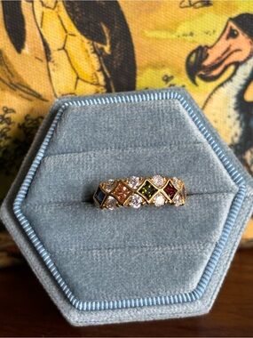 Vintage Gold-tone Multi-colored Stone Band Ring with CZ’s.